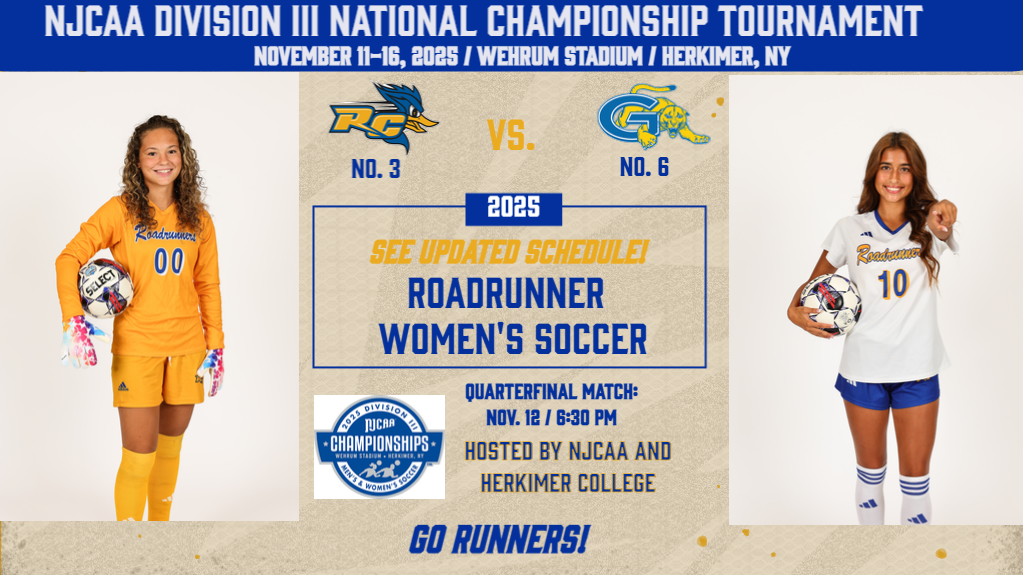 NJCAA Division III Women's Soccer Championships: No. 3 Roadrunners Face No. 6 Genesee CC in Quarterfinal Round!